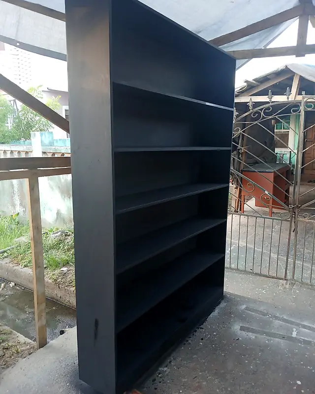 Tall black bookshelf with six open shelves – Lynn's Furniture