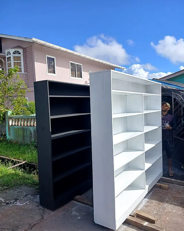 Two tall open bookcases, one black and one white – Lynn's Furniture