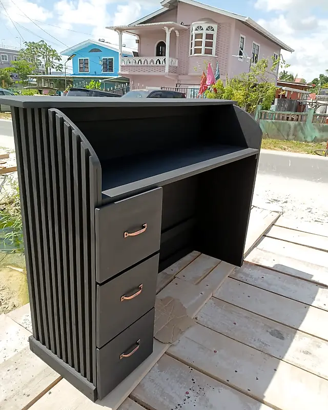 Dark grey reception counter with three drawers – Lynn's Furniture