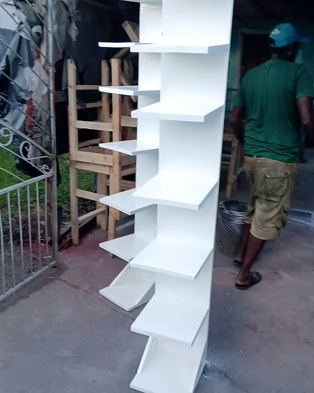 Tall white spiral display shelf – Lynn's Furniture