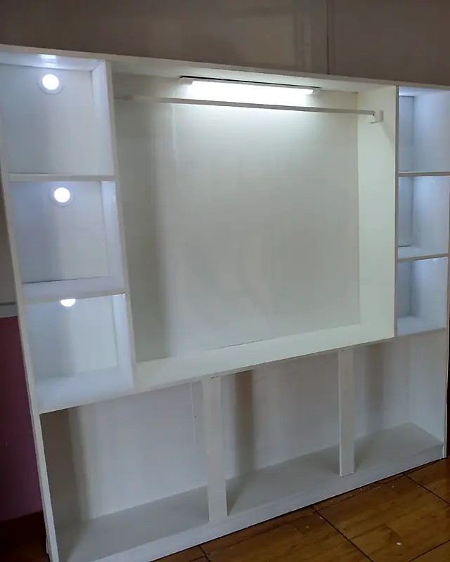 White wardrobe and desk unit with lights – Lynn's Furniture