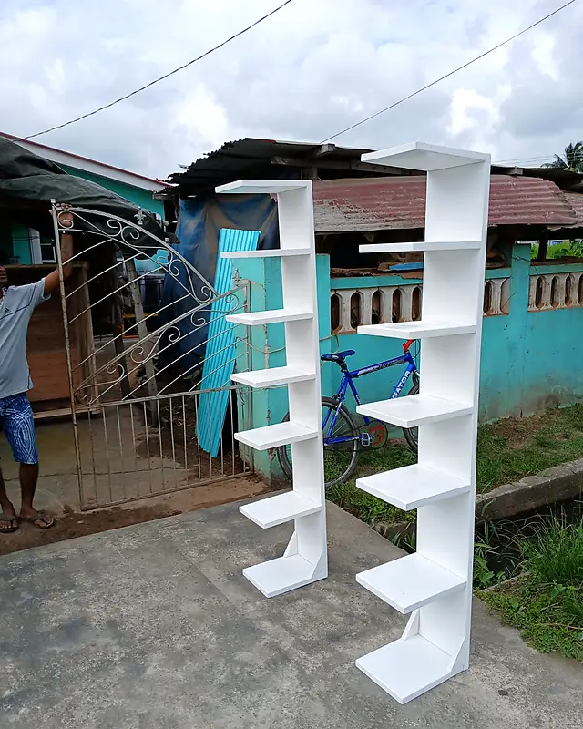 Two tall white zig-zag display shelves – Lynn's Furniture